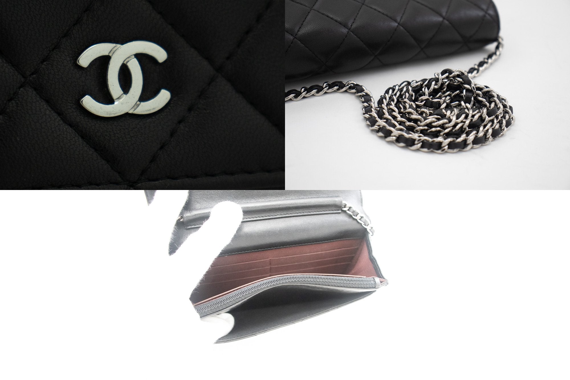 Chanel Vintage Black Quilted Full Flap Wallet On Chain Lambskin & COA
