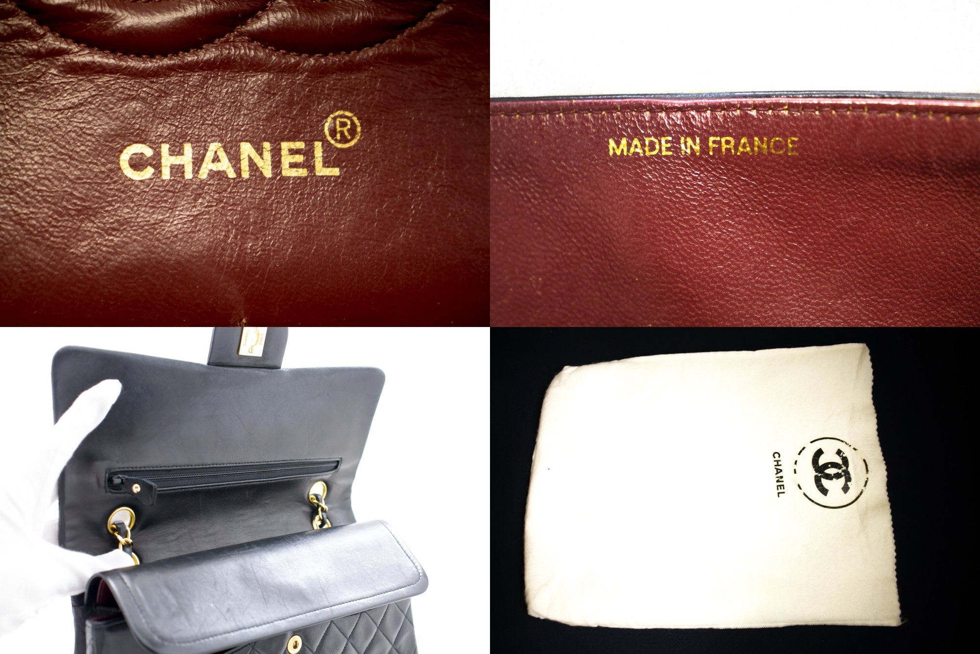 CHANEL 2.55 Double Flap Chain Shoulder Bag Black Lambskin Handbag h50 –  hannari-shop