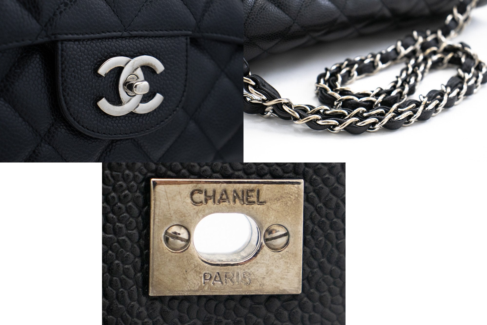CHANEL Caviar Grained Calfskin Flap Chain Shoulder Bag Black 13