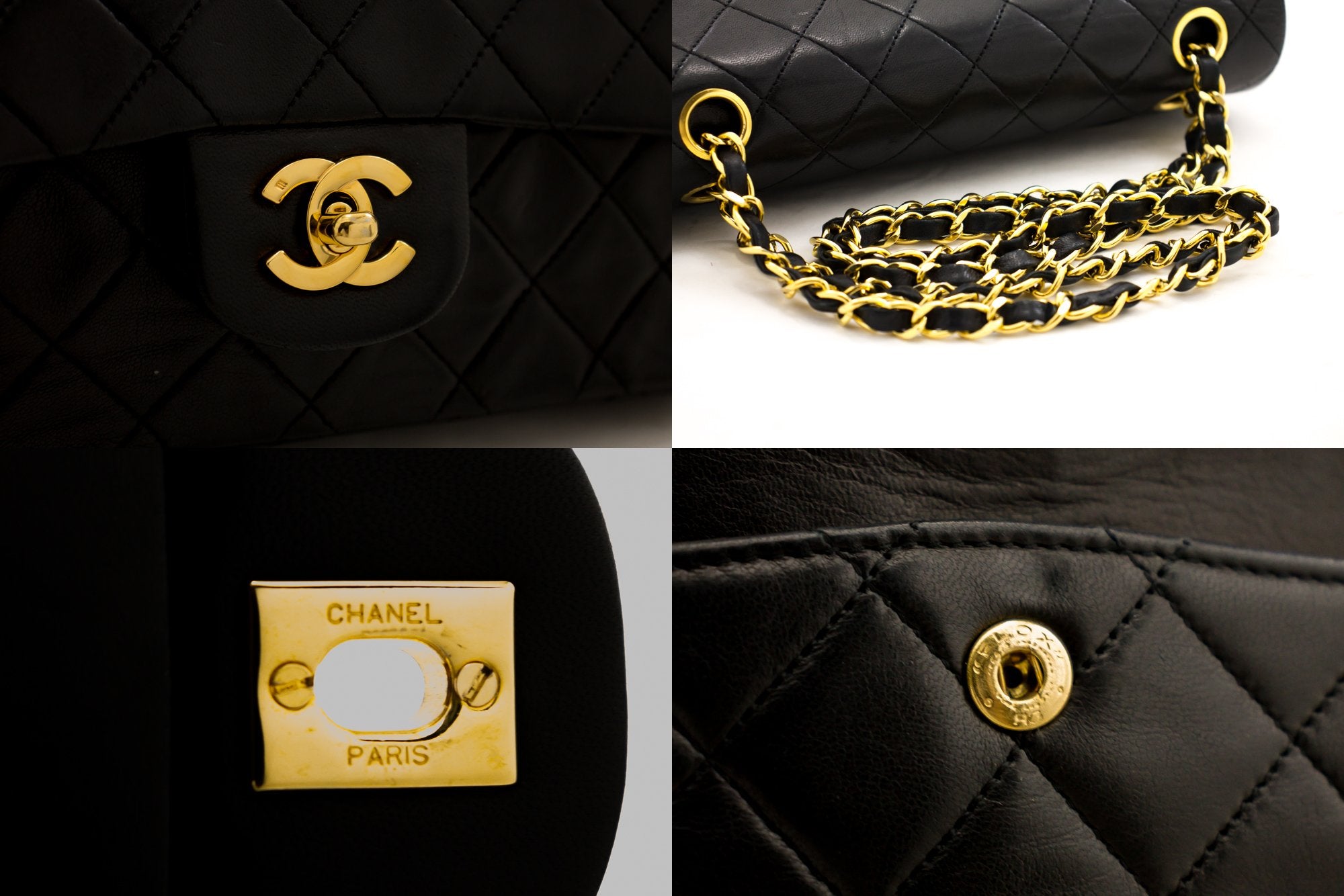 CHANEL 2.55 Double Flap 9 Chain Shoulder Bag Black Lambskin Purse g96 –  hannari-shop