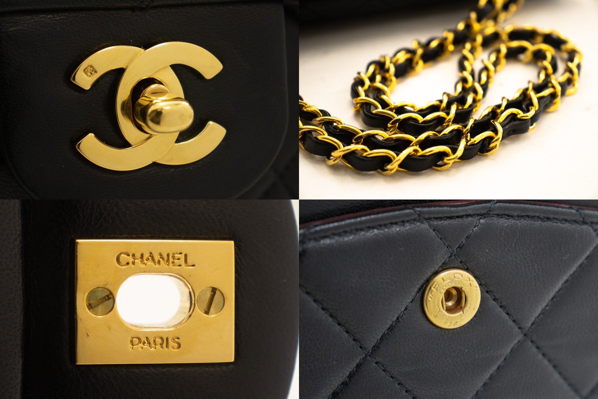 Chanel Classic Double Flap 10 Chain Shoulder Bag Black Lambskin K03