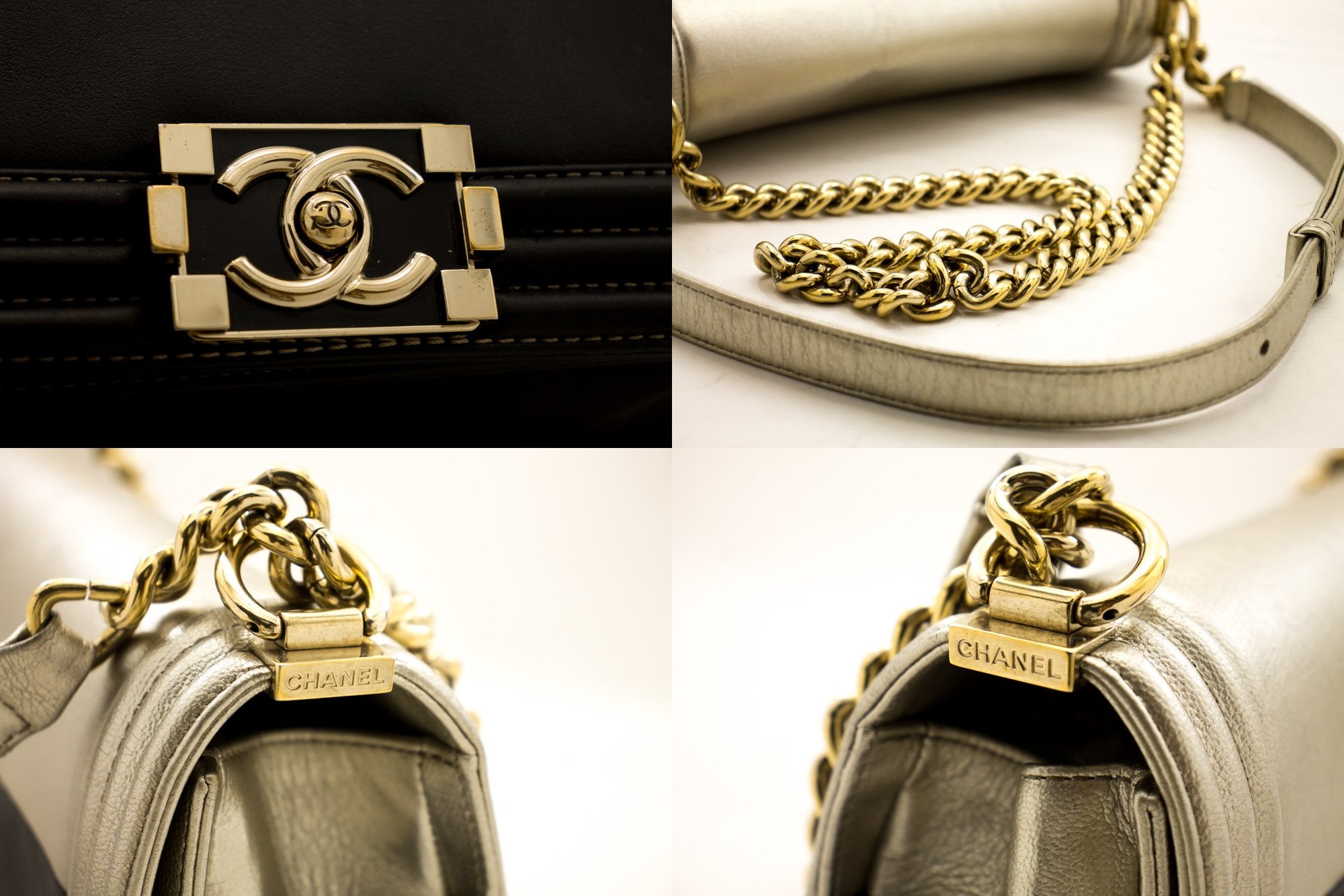 CHANEL Bicolor Medium Boy Flap Chain Shoulder Bag Black Gold a26 – hannari- shop