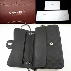 CHANEL 11" Large Grained Calfskin Double Flap Chain Shoulder Bag L18 hannari-shop