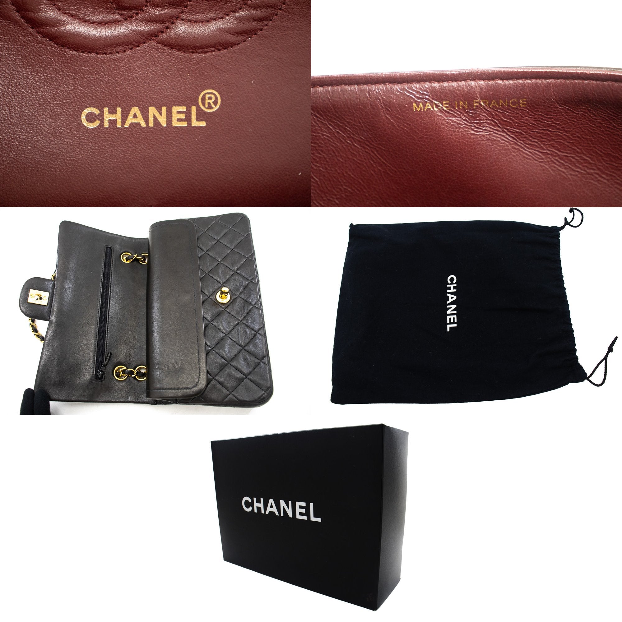 CHANEL Classic Double Flap 10 Chain Shoulder Bag Black Lambskin j27 –  hannari-shop