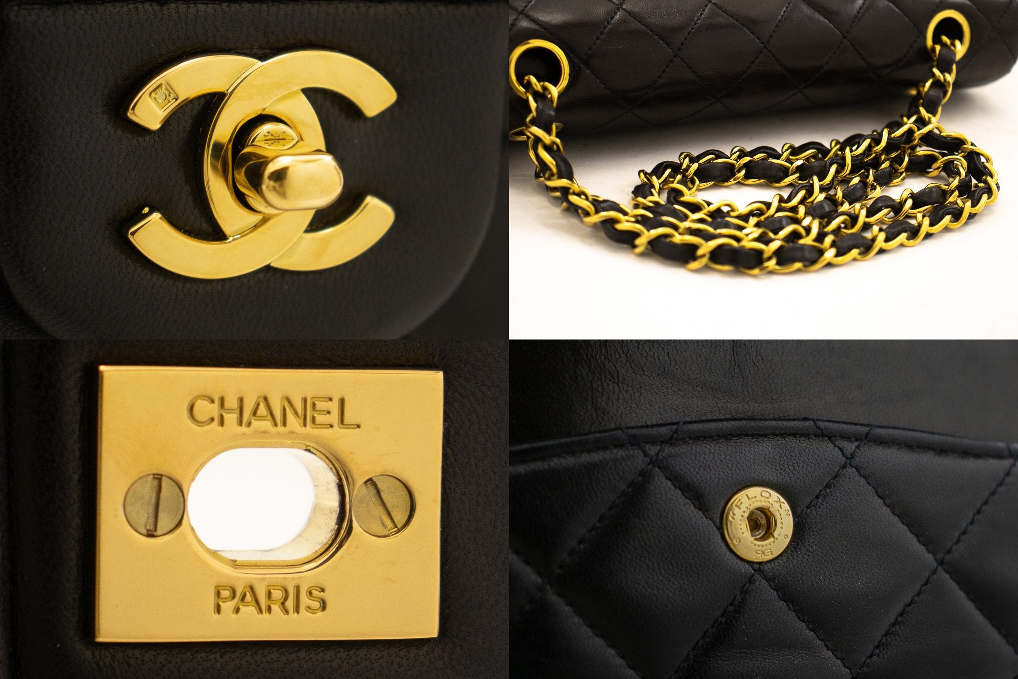 Chanel Classic Double Flap 9 Chain Shoulder Bag Black Lambskin L43