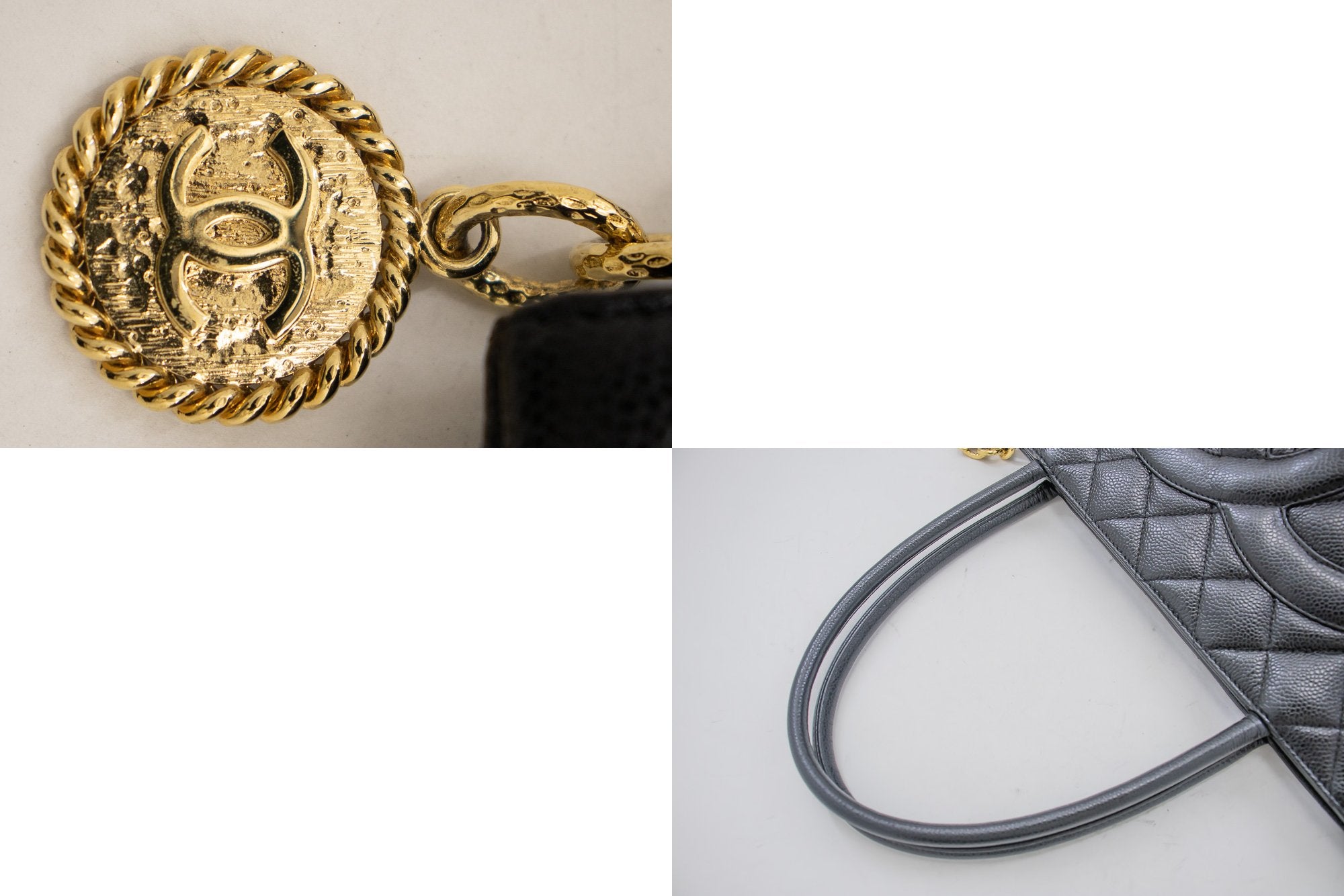 CHANEL Gold Medallion Caviar Shoulder Bag Shopping Tote Black i53 – hannari- shop