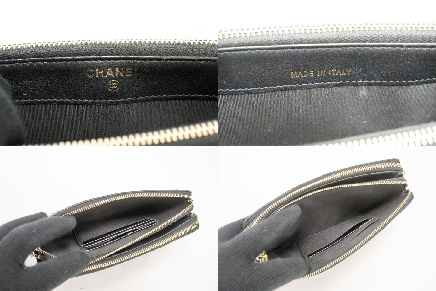 Portafoglio CHANEL WOC in pelle di agnello con perle, borsa a catena doppia zip L17 hannari-shop
