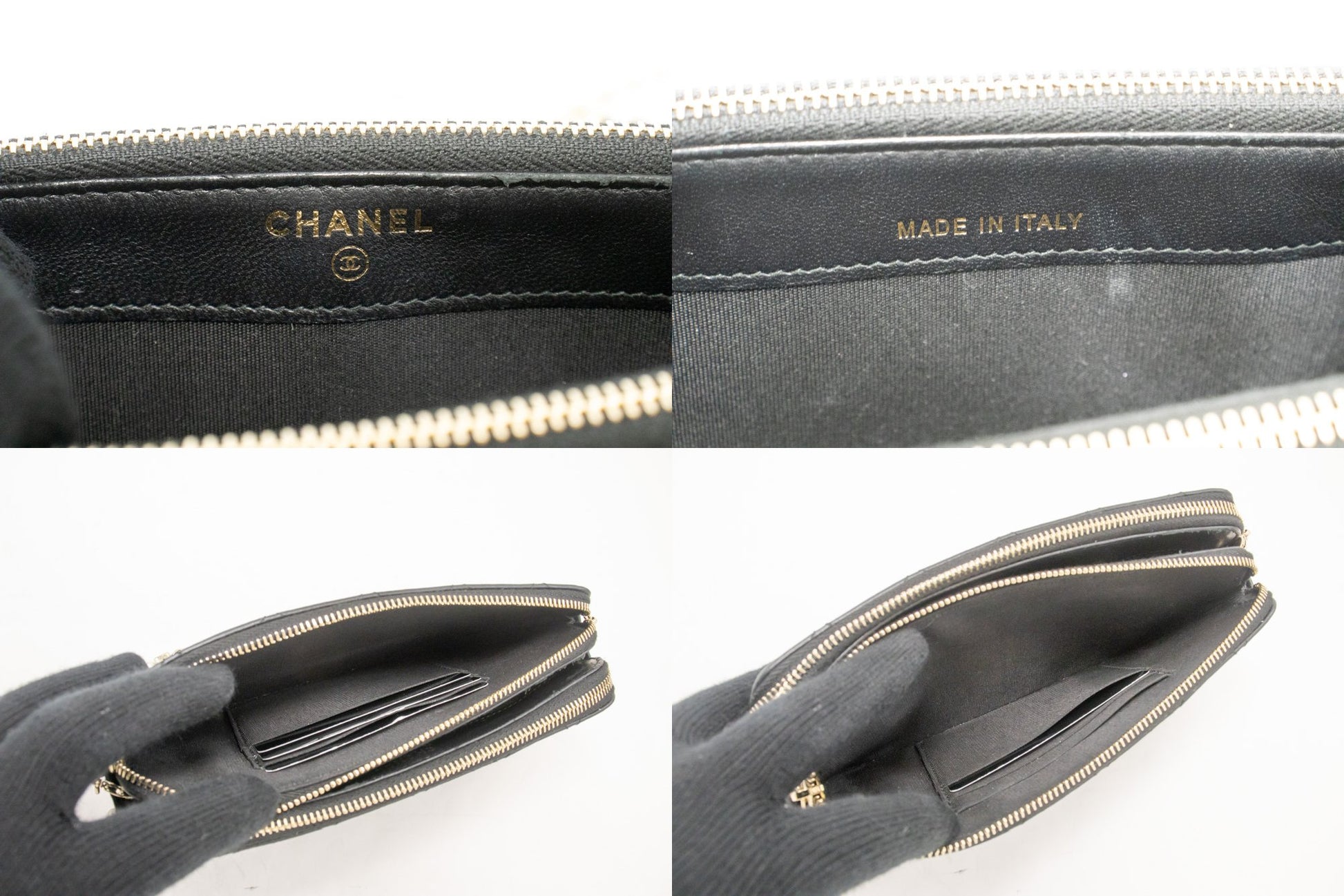 Portafoglio CHANEL WOC in pelle di agnello con perle, borsa a catena doppia zip L17 hannari-shop