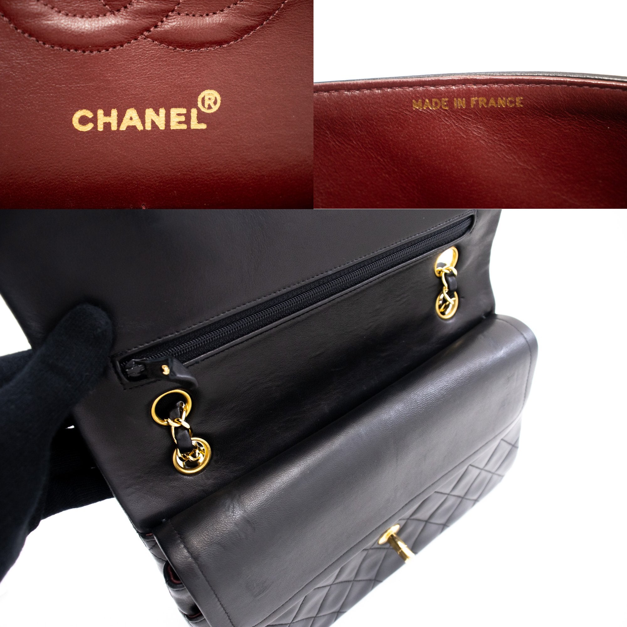 CHANEL Classic Double Flap 10 Chain Shoulder Bag Black Lambskin k17 –  hannari-shop