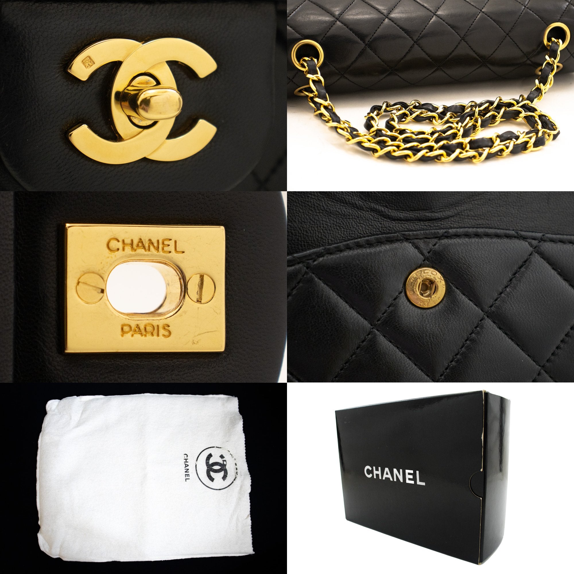 CHANEL Classic Double Flap 10 Chain Shoulder Bag Black Lambskin L16 –  hannari-shop