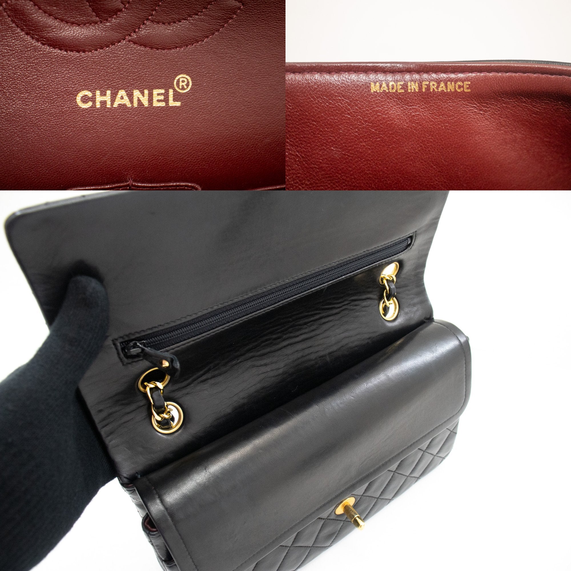 CHANEL Classic Double Flap 10 Chain Shoulder Bag Black Lambskin k95 –  hannari-shop
