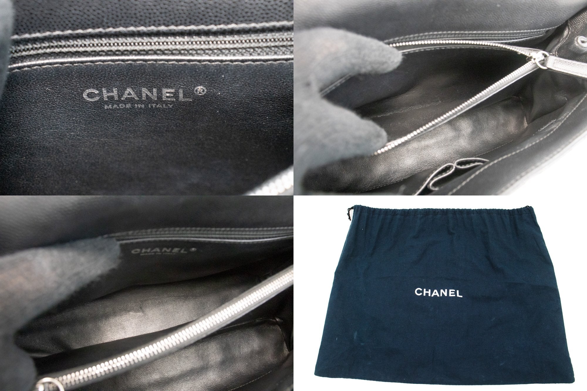 CHANEL 2 Way Top Handle Handbag Shoulder Bag Black Caviar Leather