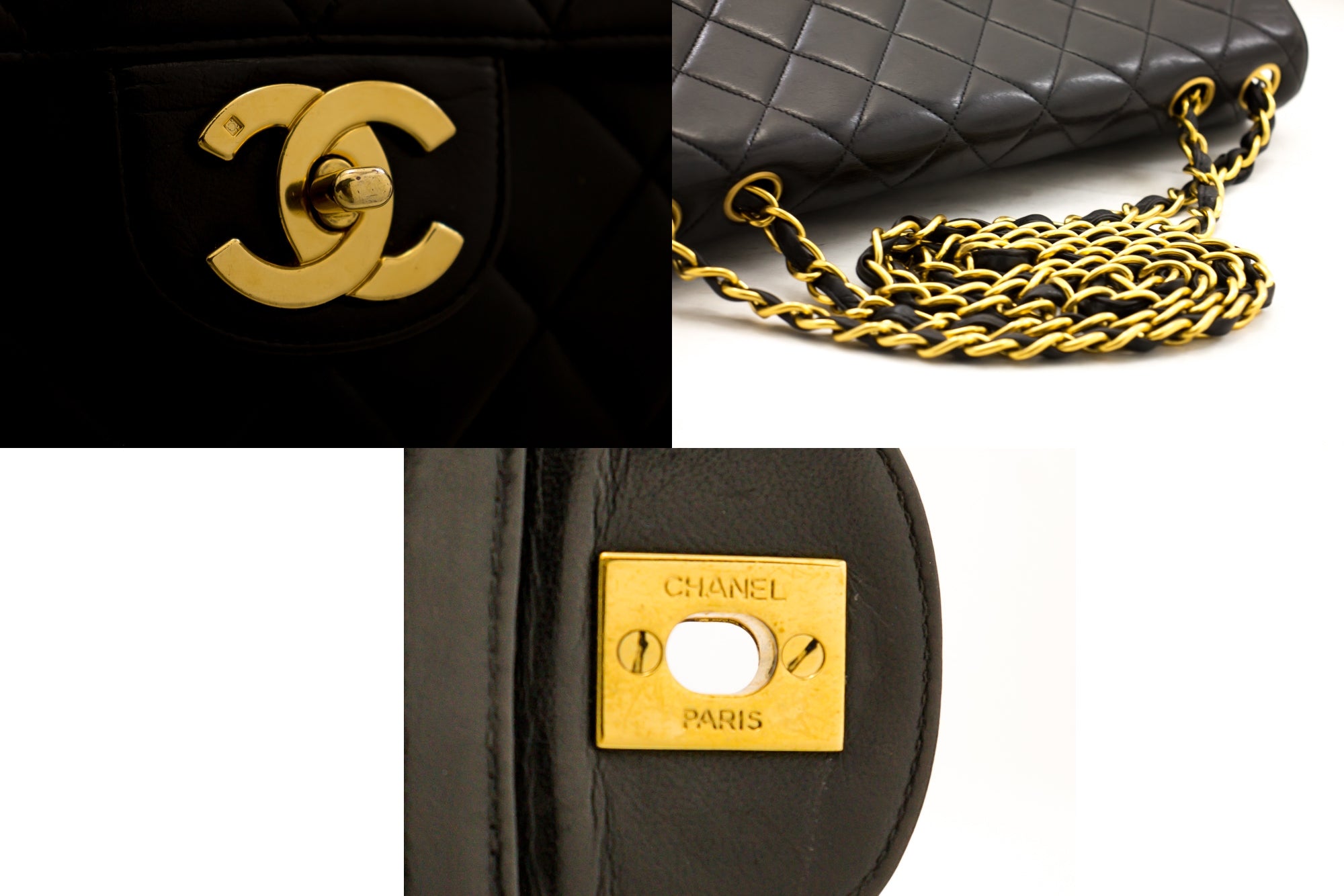 CHANEL Jumbo 11 Large Chain Shoulder Bag Flap Black Lambskin Gold