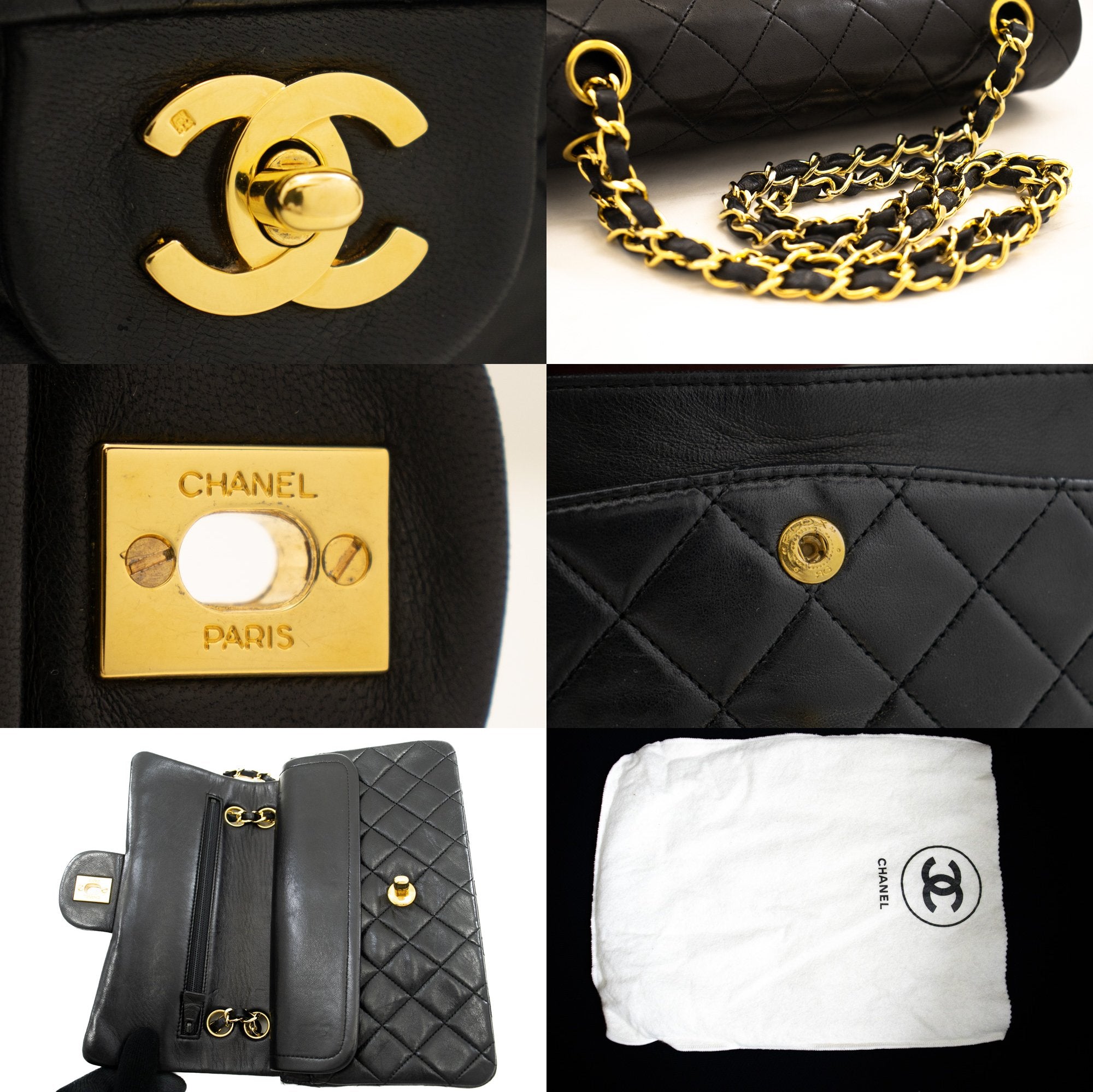 CHANEL Classic Double Flap 9 Chain Shoulder Bag Black Lambskin k65 –  hannari-shop