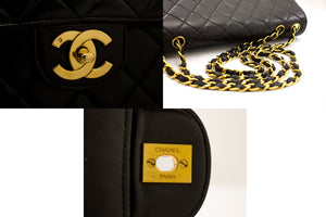 CHANEL Jumbo 11" velká řetízková taška přes rameno Flap Black Lambskin Gold f98 hannari-shop