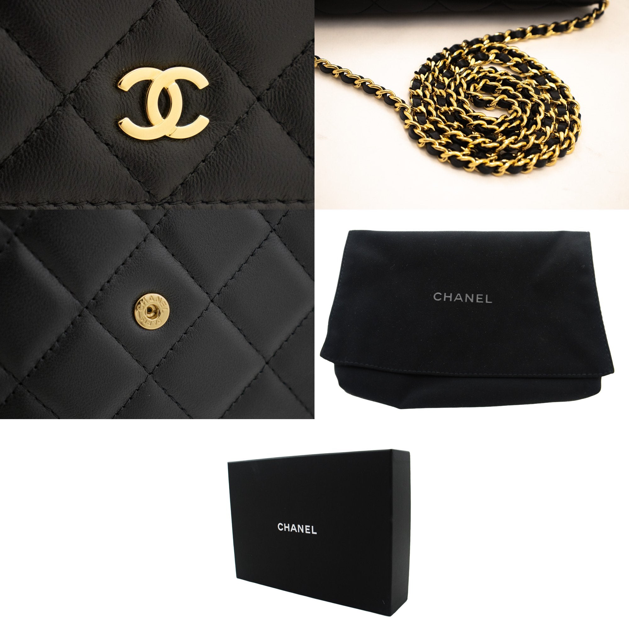 CHANEL Black Classic Wallet On Chain WOC Shoulder Bag Lambskin L35 –  hannari-shop
