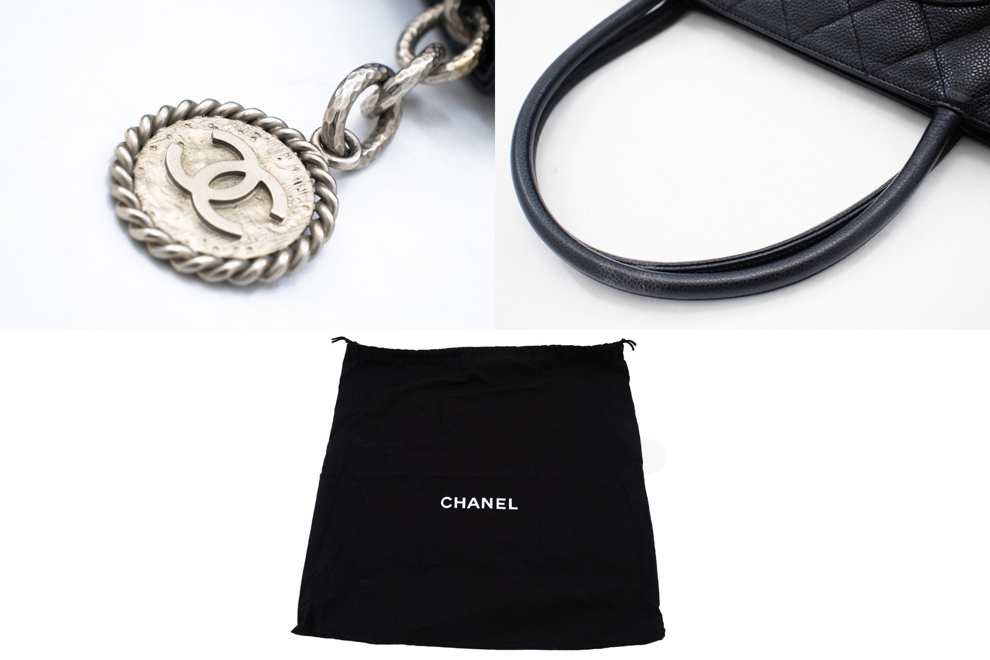 Chanel Silver Medallion Caviar Shoulder Bag
