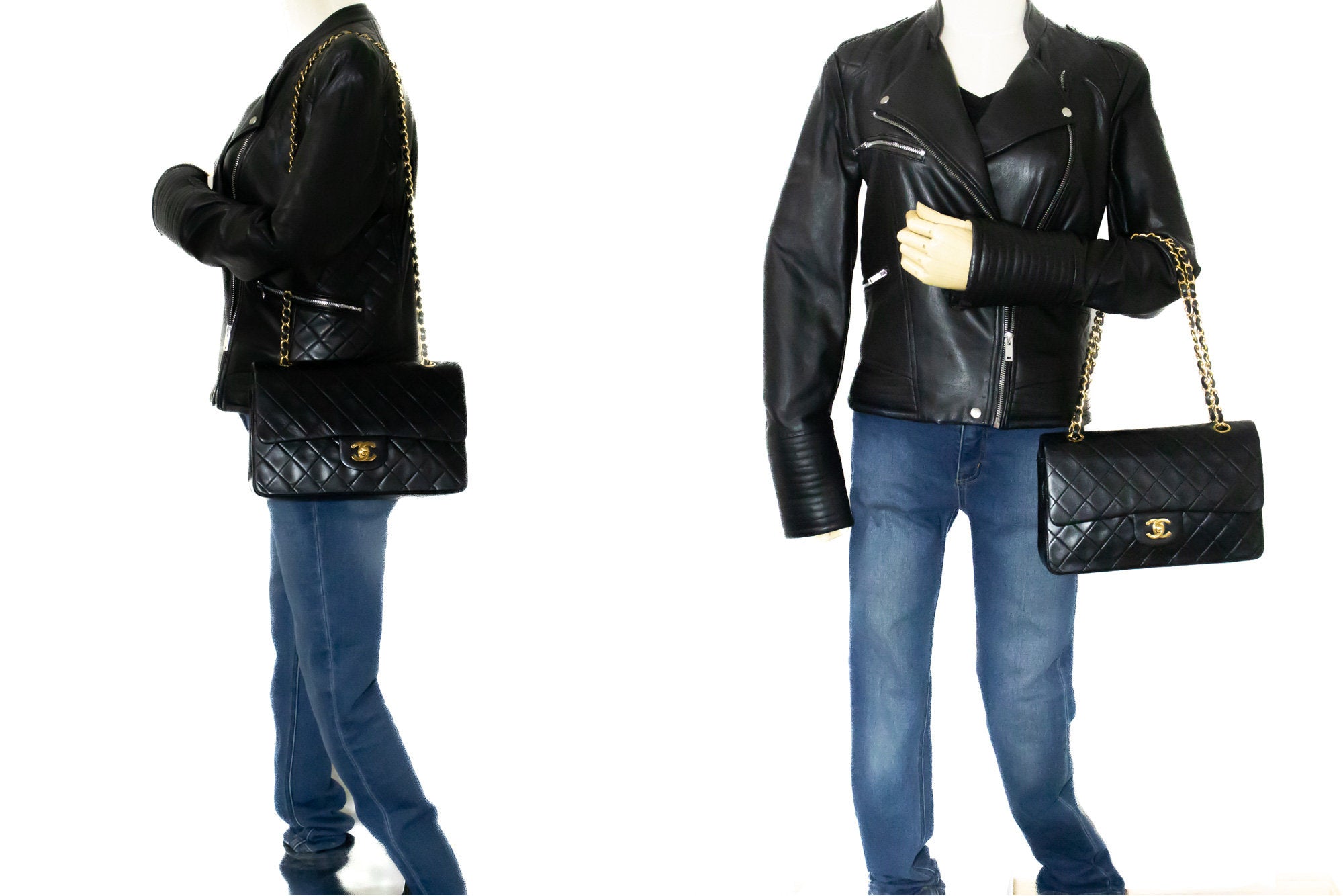 CHANEL Classic Double Flap 10 Chain Shoulder Bag Black Lambskin k67 –  hannari-shop