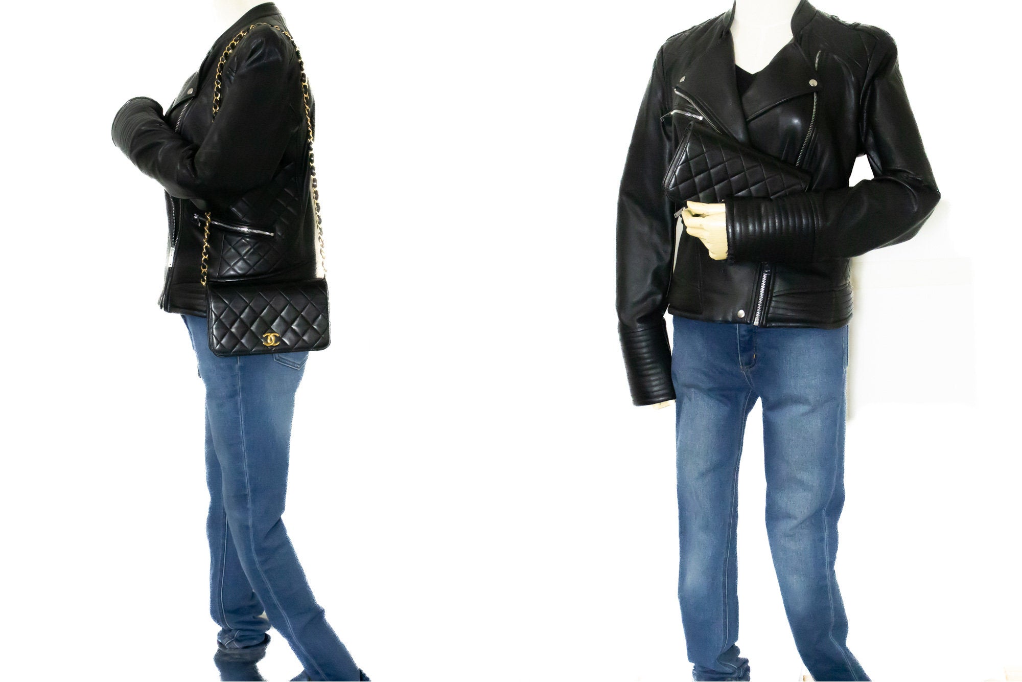 CHANEL Full Flap Chain Shoulder Bag Clutch Black Quilted Lambskin k90 –  hannari-shop