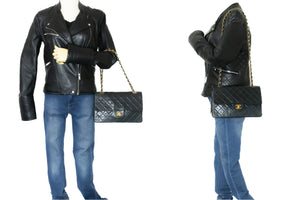 CHANEL Klassieke schoudertas met dubbele flap en ketting van 10 cm Zwart lamsleer L09 hannari-shop