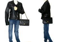 CHANEL Classic Double Flap 10" Chain Shoulder Bag Black Lambskin k93 hannari-shop