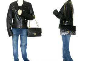 CHANEL Classic Double Flap 10" Chain Skuldertaske Sort Lammeskind k46 hannari-shop