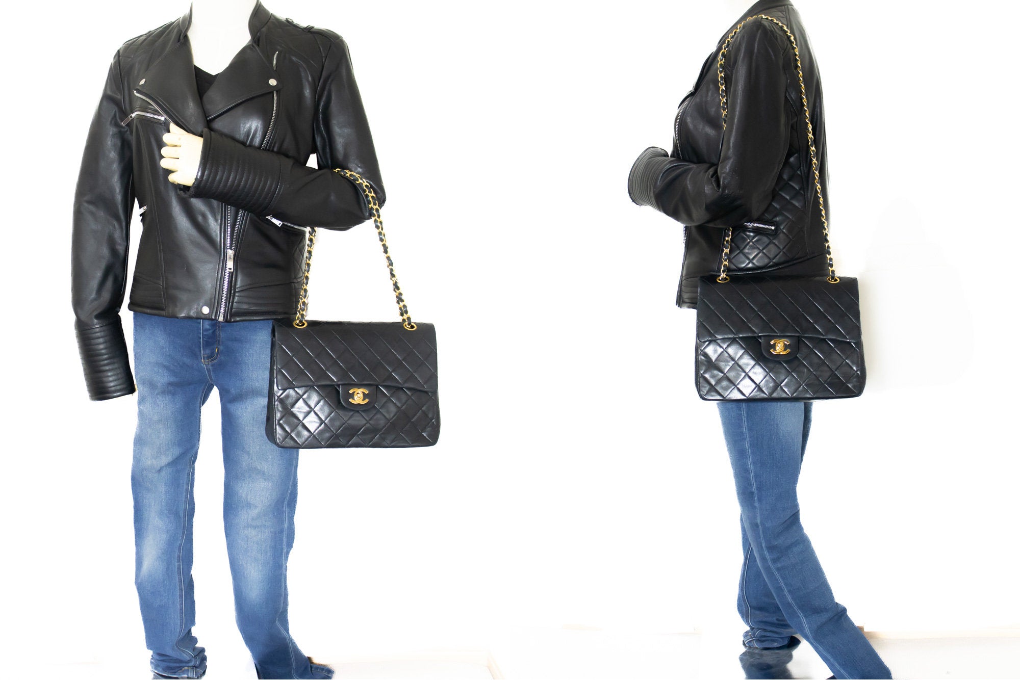 Vintage Chanel XL Jumbo Flap Bag Black Lambskin Gold Hardware in 2023