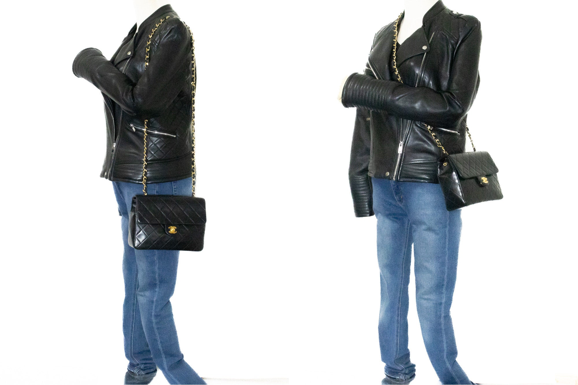 Chanel Mini Square Small Chain Shoulder Bag Crossbody Black Quilt G90