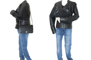 CHANEL Full Flap Chain Shoulder Bag Clutch Black Quilted Lambskin m06 hannari-shop