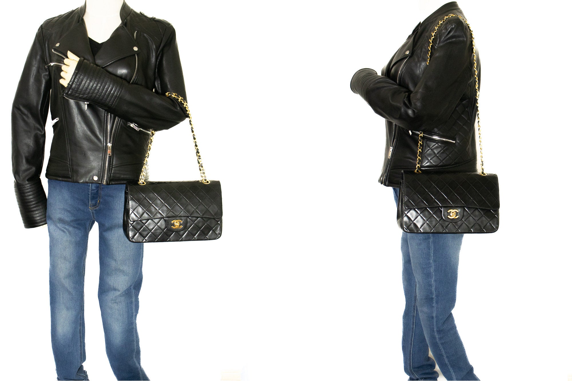 CHANEL Classic Double Flap 10 Chain Shoulder Bag Black Lambskin j33 –  hannari-shop