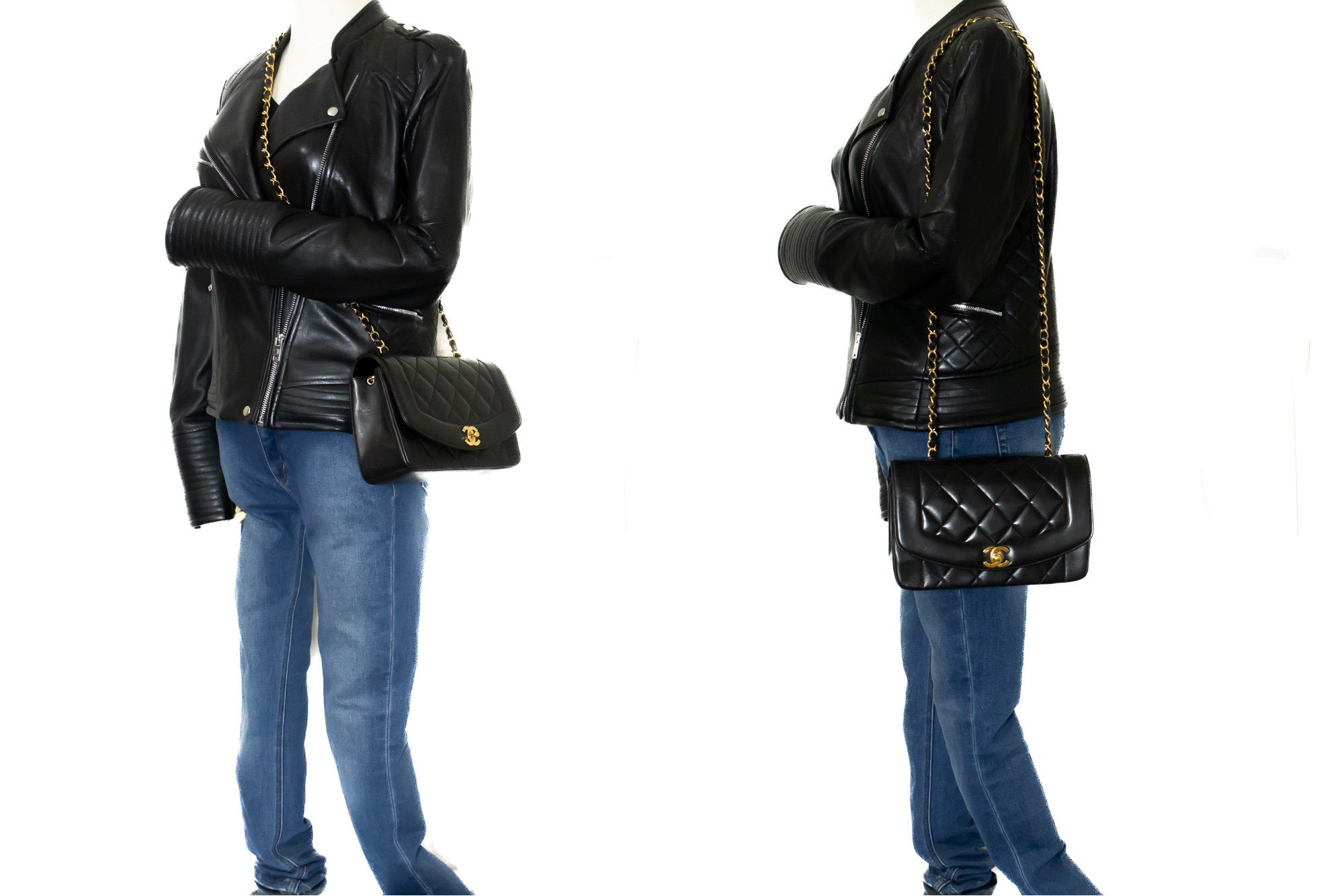 CHANEL Diana Flap Chain Shoulder Bag Black Quilted Lambskin Purse L30 –  hannari-shop