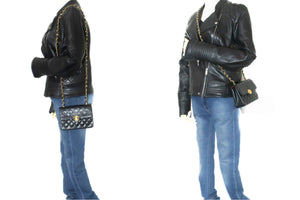 Μίνι CHANEL Τσάντα ώμου με αλυσίδα χιαστί Μαύρο καπιτονέ πτερύγιο m45 hannari-shop