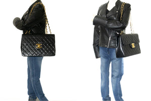 CHANEL Classic Large 13" Flap Chain Skuldertaske Sort Lammeskind j63 hannari-shop