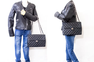 CHANEL Classic Large 11" Chain Rain Bag Black Grained Teletina h58 hannari-shop