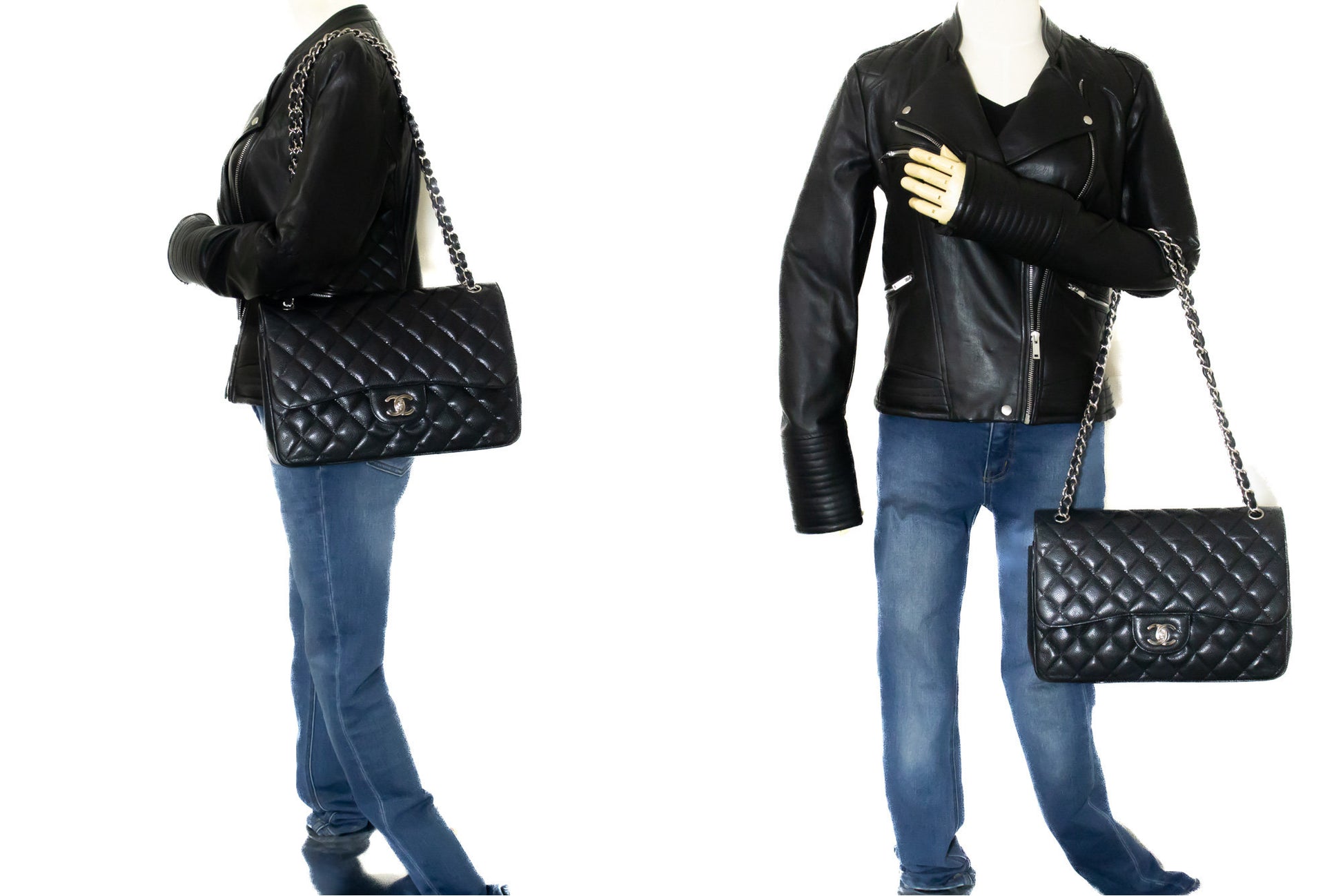 CHANEL Schultertasche Large Chain aus genarbtem Kalbsleder mit W-Flap SV Classic L06 hannari-shop