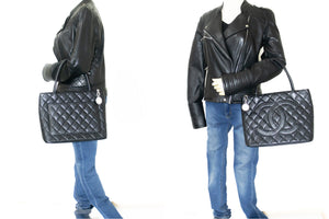 CHANEL Silver Medallion Caviar Skuldertaske Shopping Tote Sort SV k57 hannari-shop