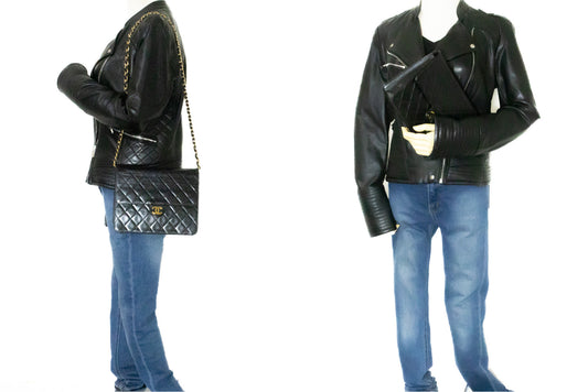 CHANEL Lille Skuldertaske med Kæde Clutch Sort Quiltet Flap i Lammeskind j60 hannari-shop