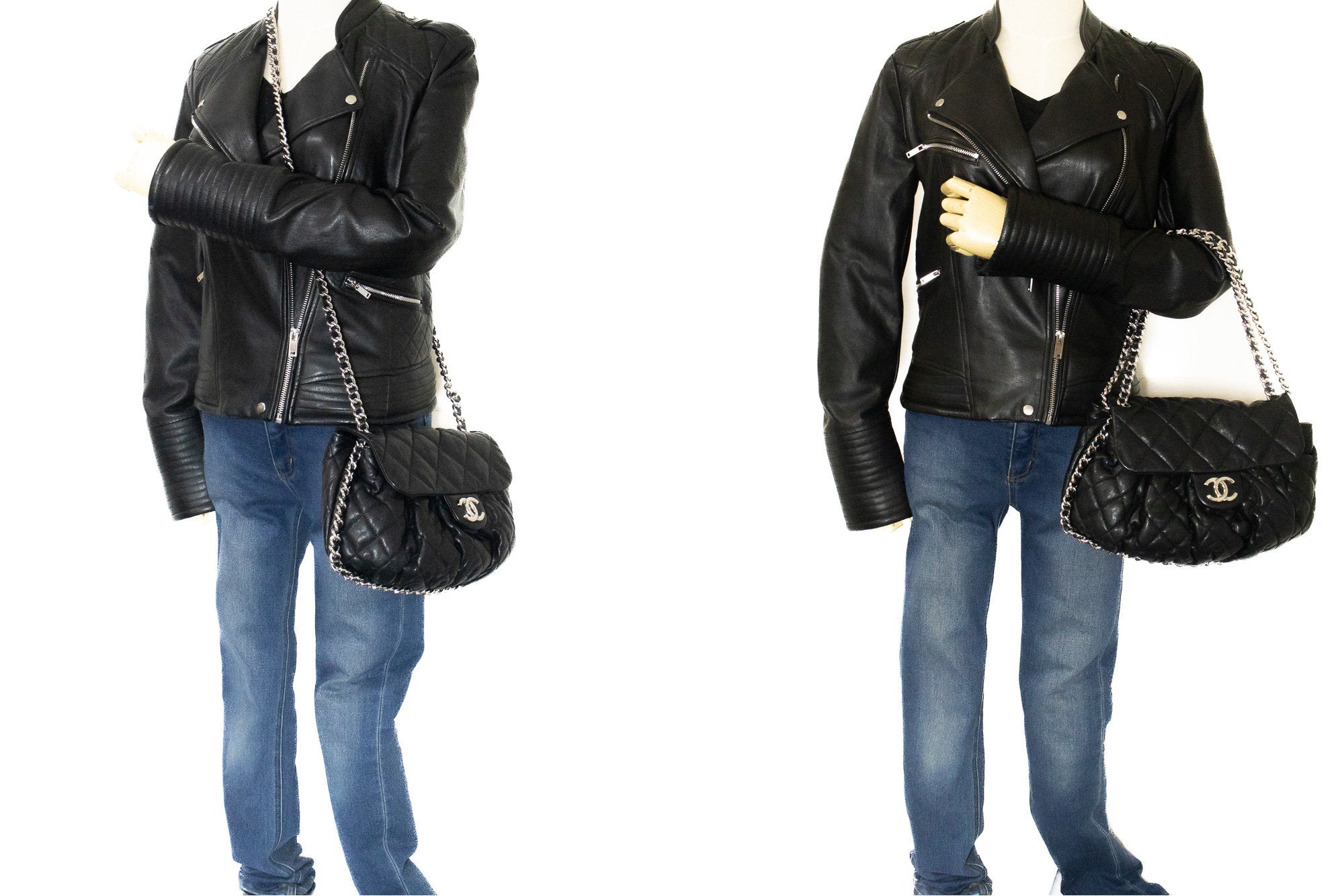 Chanel Chain Around Shoulder Bag Crossbody Black Calfskin Leather K16