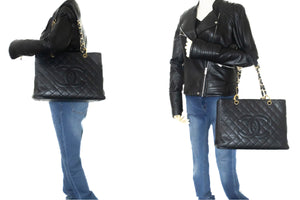 CHANEL Caviar GST 13" Grand Shopping Tote Chain Shoulder Bag Black m11 hannari-shop