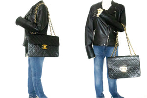 CHANEL Classic Large 13" Flap Chain Skuldertaske Sort Lammeskind j58 hannari-shop