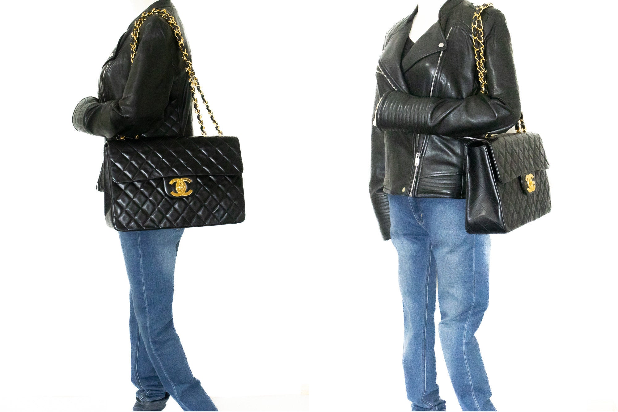 CHANEL Jumbo 11 Large Chain Shoulder Bag Flap Black Lambskin f97 –  hannari-shop