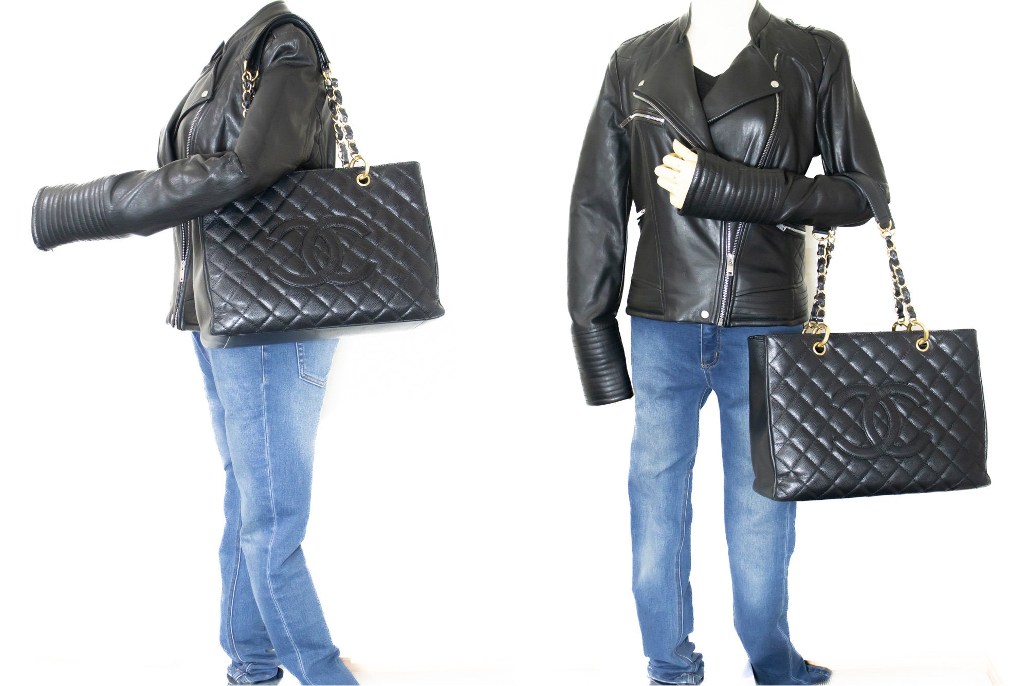 CHANEL Caviar GST 13 Grand Shopping Tote Chain Shoulder Bag Black k54 –  hannari-shop