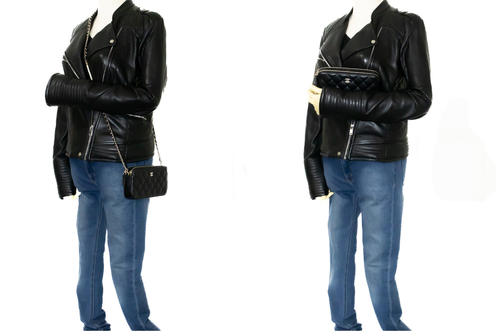 Portafoglio CHANEL WOC in pelle di agnello con perle, borsa a catena doppia zip L17 hannari-shop