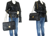 CHANEL Classic Large 13" Flap Chain Shoulder Bag Black Lambskin e90 hannari-shop