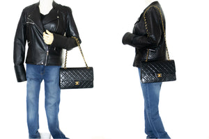 CHANEL Classic Double Flap 10" Chain Skuldertaske Sort Lammeskind k76 hannari-shop