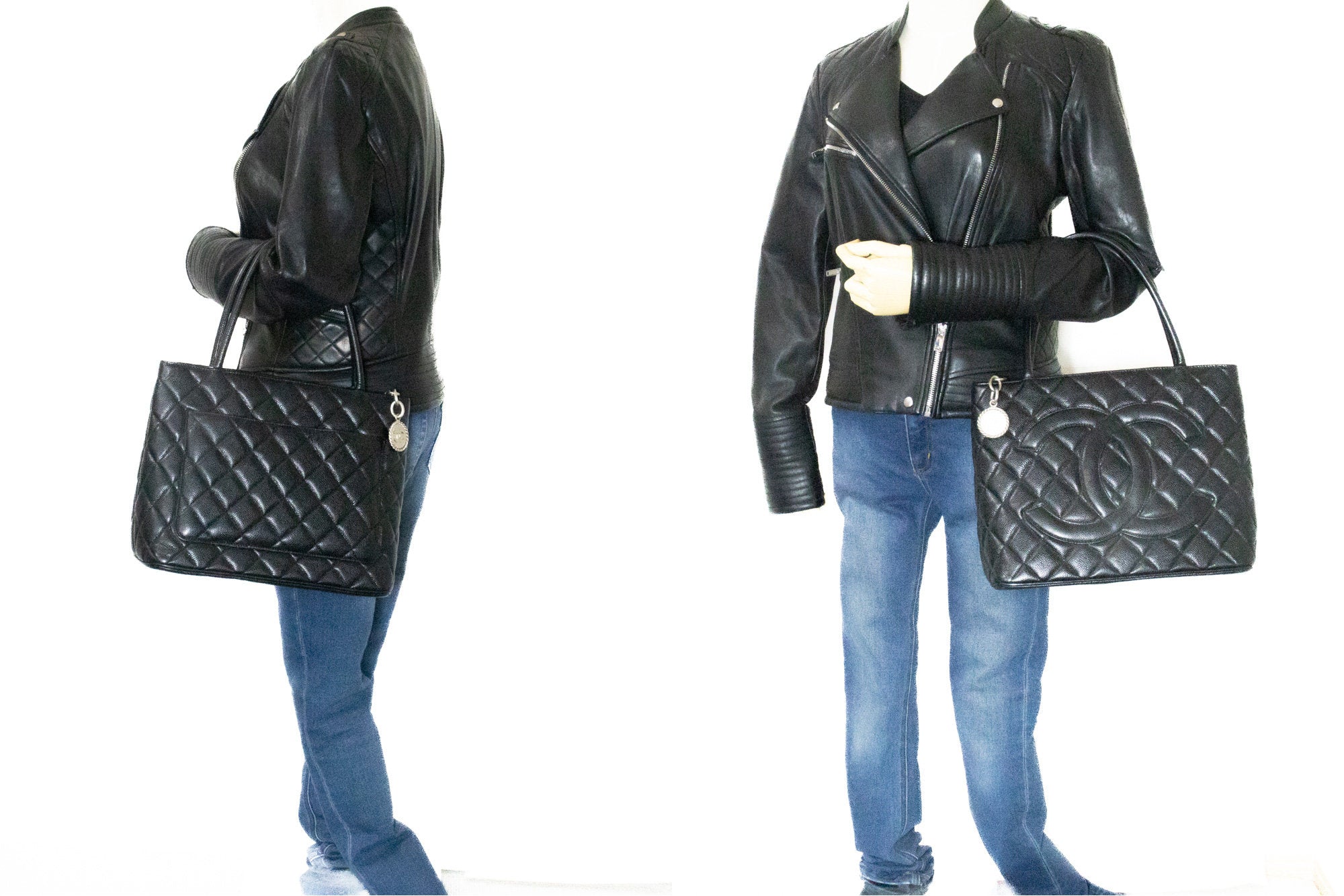 Chanel Black Quilted Caviar Leather Timeless CC Shopper Tote Chanel