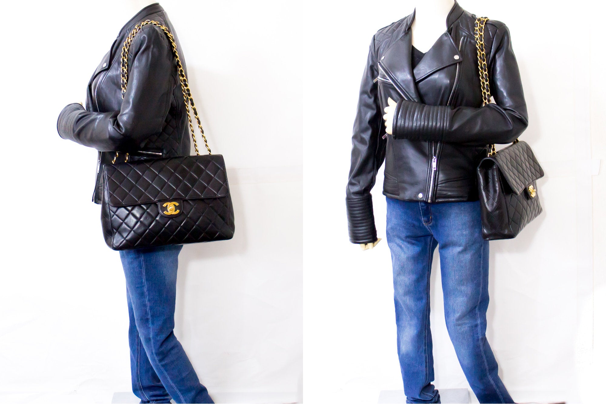 Chanel Chanel Jumbo XL Black Leather Shoulder Shopping Tote Bag