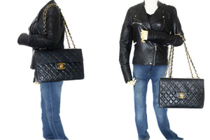 CHANEL Classic Large 13" Flap Chain Shoulder Bag Black Lambskin m36 hannari-shop