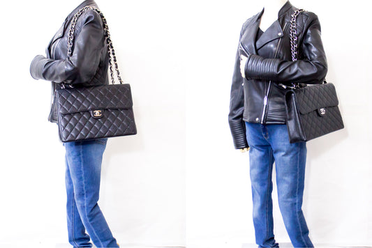 CHANEL Stor Classic Håndtaske med Kæde, Skuldertaske, Klaplukning, Sort Caviar g66 hannari-shop