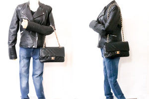 CHANEL Classic Double Flap 10" Chain Rain Bag Black Lambskin i70 hannari-shop